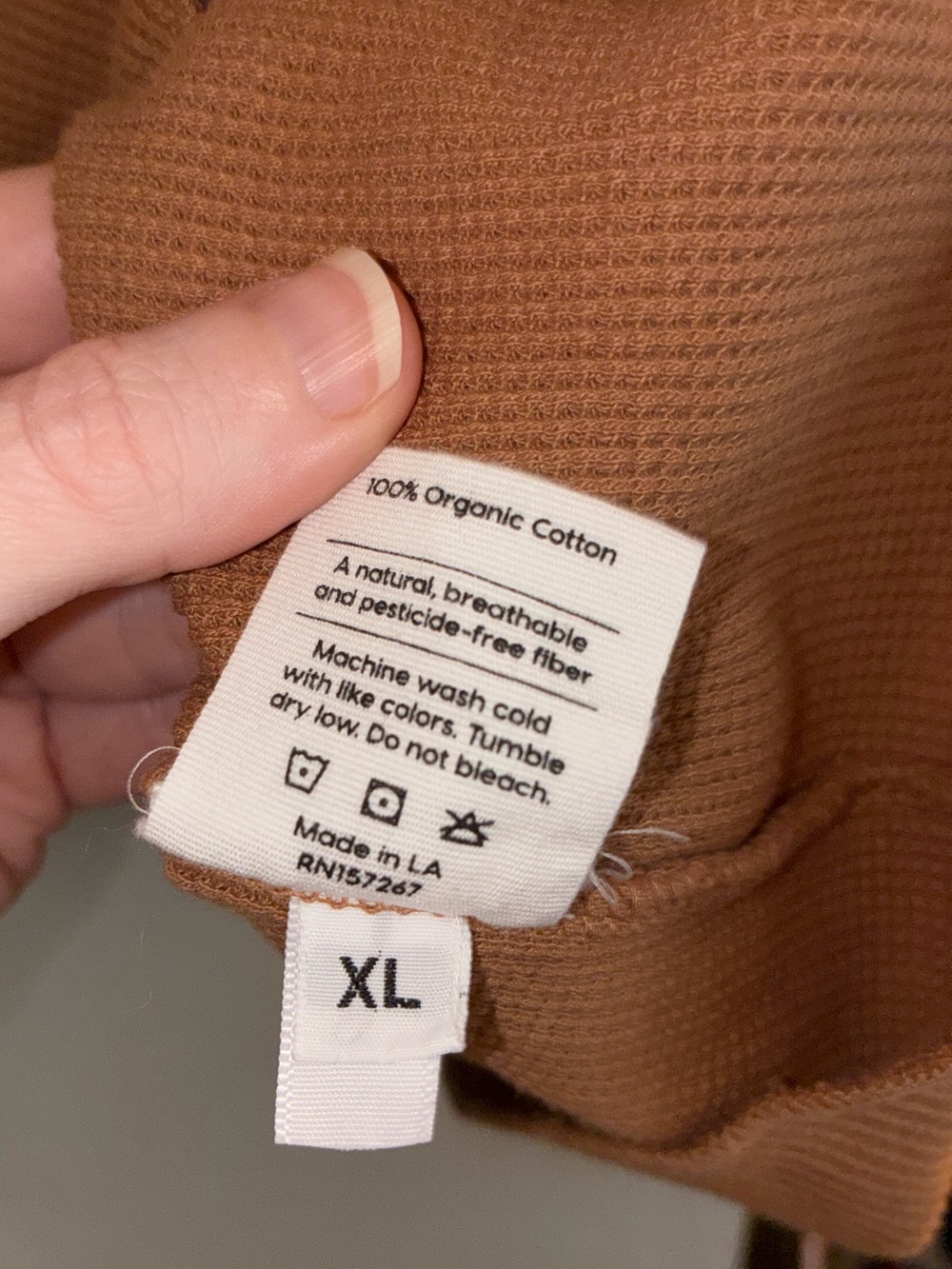 MATE the Label Waffle Crewneck Sweater Brown Caramel Henley Top - Picture 4 of 4